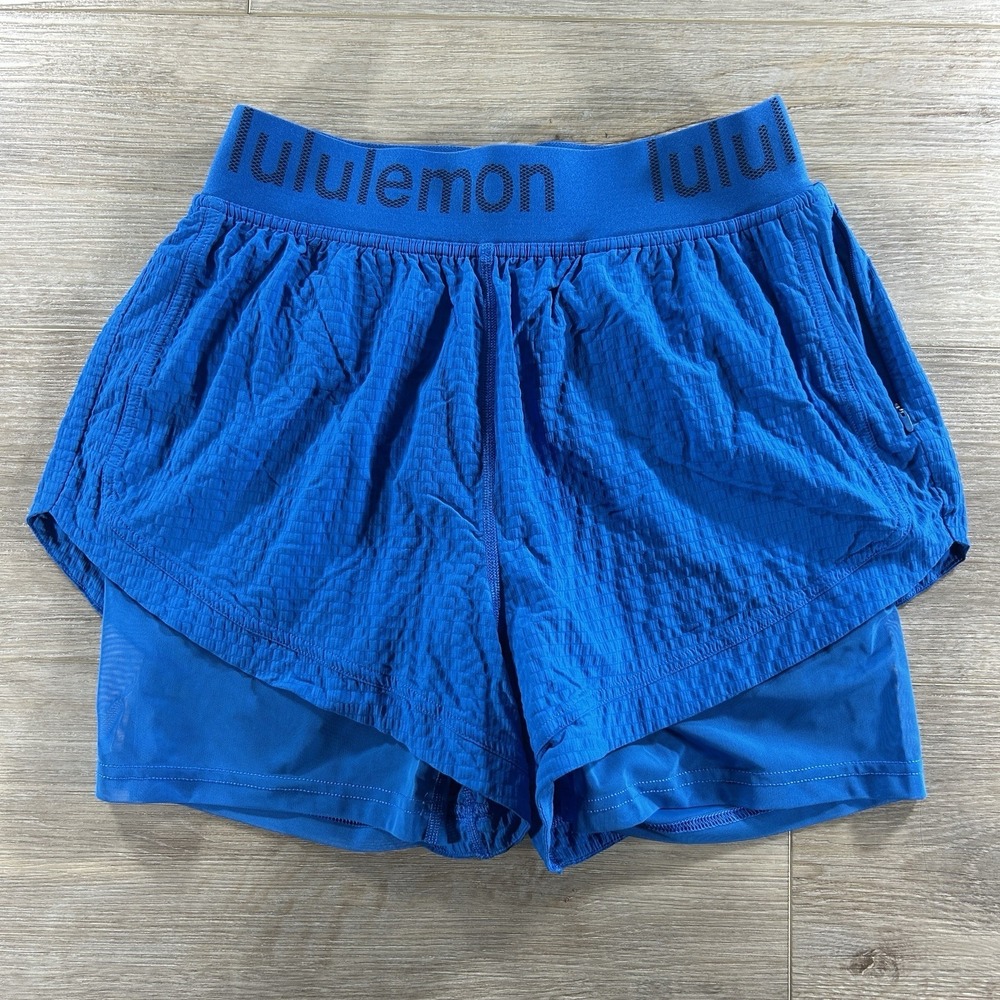 Lululemon Size 6  Logo Waistband High-Rise Lined Training Shorts Poolside‎ Blue